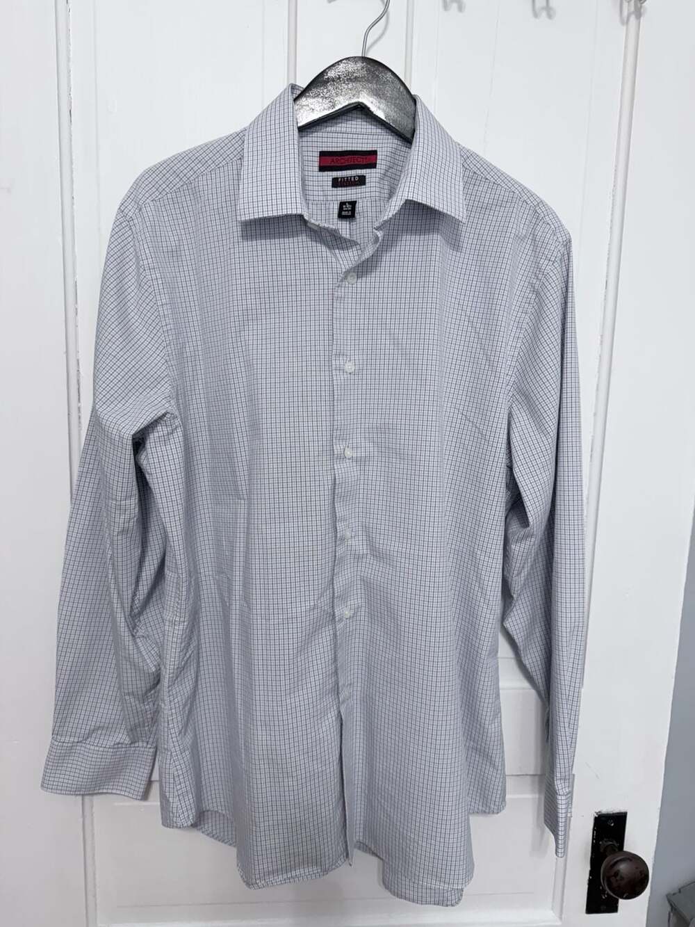 Mens Fitted Stretch Long Sleeve Button Up Plaid Dress Shirt 16-16.5 34/35

A1